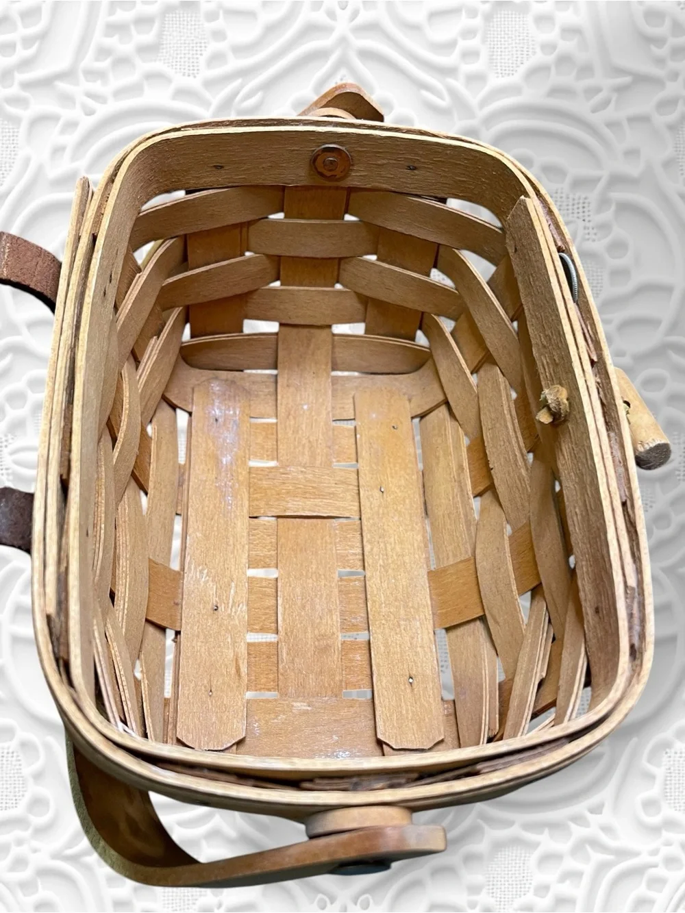 Vintage 1995 Longaberger Kiddie Basket Purse, Swing Handle & Leather Hinges
